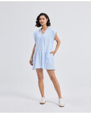 REISTOR Oversized V Neck Short Dress - Blue