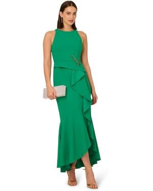 Adrianna Papell Cascading-ruffle Crepe Gown - Green