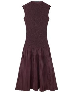 Mango A-line Mock Neck Textured Dress - Purple