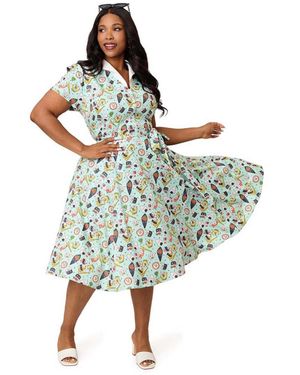 Unique Vintage Plus Size 1950s Collared Shirt Dress - Green