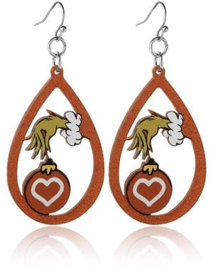 Dr. Seuss Dr Seuss Grinch Hand Heart Ornament Dangle Earrings - Red