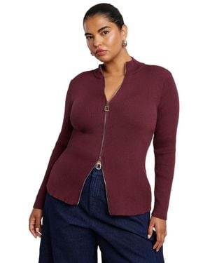 Eloquii Plus Size Two Way Zipper Sweater - Purple