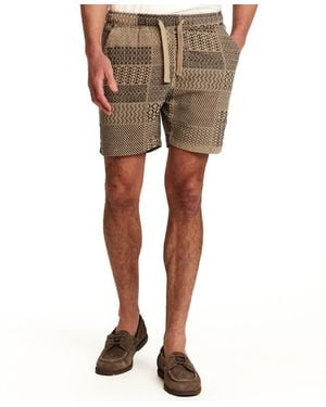 Vintage & Black Drawstring Patchwork Jacquard Shorts - Natural
