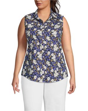 Lands' End Plus Size No Iron Sleeveless Shirt - Blue