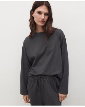 Mango Two-piece Plain Cotton Pajamas - Gray