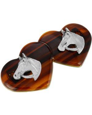 2028 Silver-tone Tortoise Heart Barrette - Brown