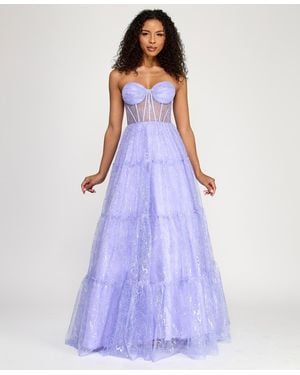 SAY YES Strapless Sweetheart Neck Illusion Gown - Purple
