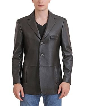 BGSD Men Leroy Three Button Lambskin Leather Blazer - Black