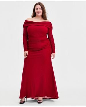 B Darlin Trendy Plus Size Off-the-shoulder Glitter Gown - Red