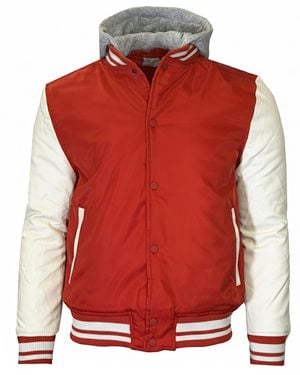 Q Active Ribbed Collar Hooded Varsity Jacket - Red
