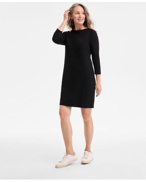 Style & Co. Cotton 3/4-sleeve Boat-neck Dress - Black