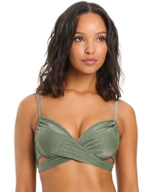 BarIII Shimmer Core Solids Wrap Neck Underwire Bikini Top - Green