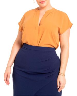 Eloquii Notch Collar Blouse - Blue