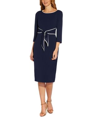 Adrianna Papell Tipped Tie-front 3/4-sleeve Dress - Blue