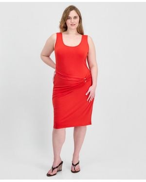 FULL CIRCLE TRENDS Trendy Plus Size Sash-belt Bodycon Dress - Red