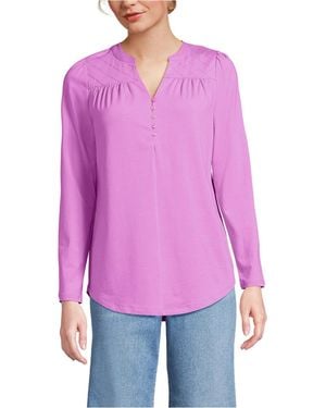 Lands' End Petite Long Sleeve Lightweight Jersey Notch Neck Tunic Top - Purple