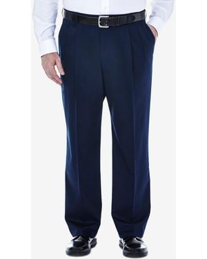 Haggar Big & Tall Premium No Iron Khaki Classic-fit Pleated Hidden Expandable Waistband Pants - Blue