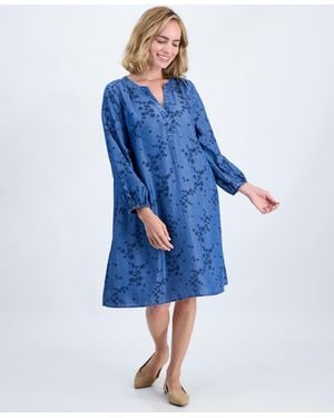 Style & Co. Petite Floral-print Popover Dress - Blue