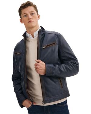 Regency Leathers Gunnar Leather Biker Jacket - Blue