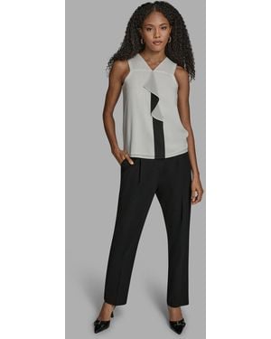 BCBGMAXAZRIA Contrast Ruffle Detail Sleeveless Blouse - Gray