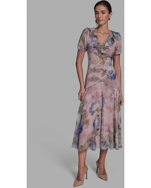 BCBGMAXAZRIA V-neck Midi Shift Dress - Multicolor