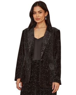 Yumi' Velvet Sparkle Oversize Blazer - Black