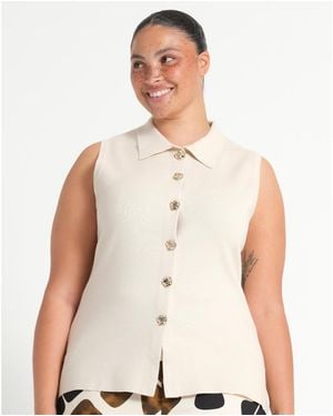 Estelle Plus Size Leya Collared Knit Top - Natural