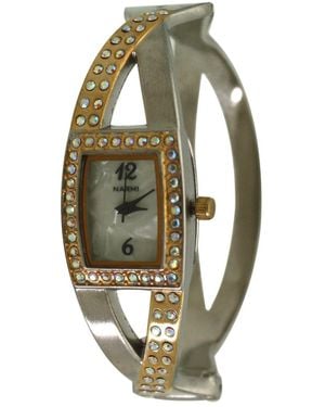Olivia Pratt Rhinestones And Pearl Tone Bangle Watch - Metallic