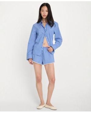 GOOD AMERICAN Classic Boxy Shirt With Sleeveless Cami Top Lace Trimmed Boxer Shorts Regular Plus Size - Blue