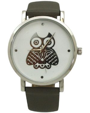 Olivia Pratt Owl Leather Strap Watch - Gray