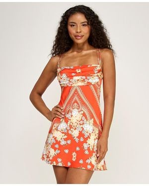 Seni & Cade Satin Scarf Printed Cowl Neck Dress - Orange