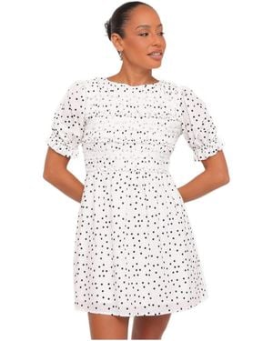Petal & Pup Jaclyn Polka-dot Print Short-sleeve Mini Dress - White