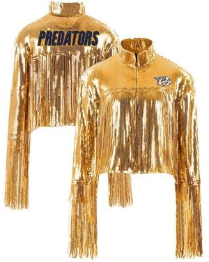 Cuce Nashville Predators Cropped Sequin Fringe Blazer Jacket - Metallic