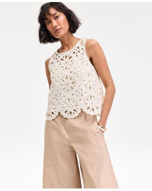 On 34th Sequin Crochet Scallop-hem Tank - Natural