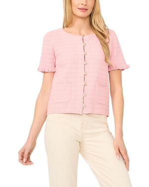 Cece Crewneck Short-sleeve Cardigan Sweater - Pink