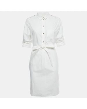 Pre-owned Burberry White Cotton Belted Mini Dress
