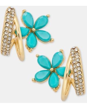 Lonna & Lilly Gold-tone Faux Colored Flower Hoop Earrings - Blue