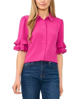 Cece Button-front Ruffled 3/4-sleeve Blouse - Pink