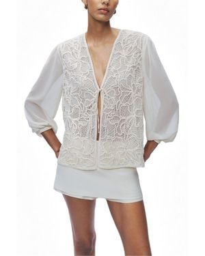 Nocturne Lace Front Sheer Sleeve Jacket - Gray
