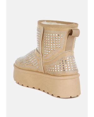 LONDON RAG Xoras Chunky Rhinestones Ankle Boots - Natural
