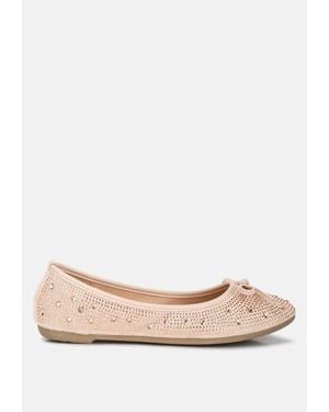 LONDON RAG Hosana Rhinestones And Stud Embellished Ballet Flats - Natural