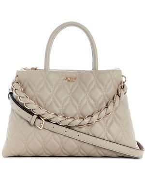 Guess Maxine Small Satchel Bag - Natural
