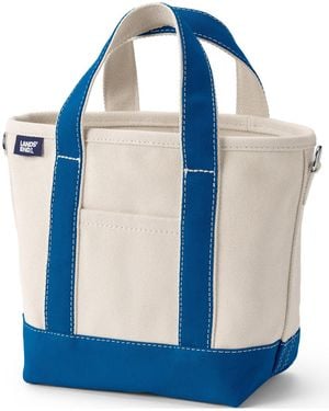 Lands' End Small 3 Pocket Open Top Canvas Tote Bag - Blue