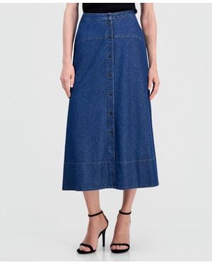 Anne Klein Button-front Denim Midi Skirt - Blue