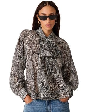 Steve Madden Violette Animal-print Sheer Long-sleeve Blouse - Brown