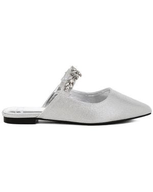 Rag & Co Magnum Diamante Strap Glitter Mules - White