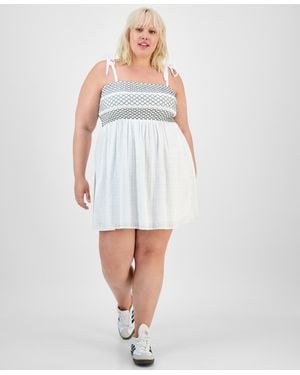 Almost Famous Trendy Plus Two-tone Smocked-bust Dress - White