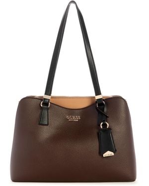 Guess Lyndi Large Girlfriend Satchel Bag - Brown