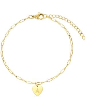 Adornia Tarnish Resistant Gold Initial Engraved Heart Paperclip Chain Bracelet - Metallic