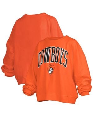 Pressbox Oklahoma State Cowboys Janise Arch Over Logo Waist Length Oversized Pullover Sweatshirt - Orange